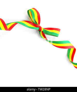 Ribbon bow in colors of Bolivian flag on white background Stock Photo