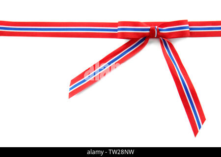 Ribbon bow in colors of Thai flag on white background