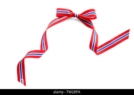 Ribbon bow in colors of Thai flag on white background