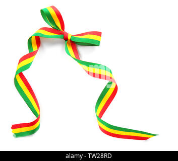 Ribbon bow in colors of Bolivian flag on white background Stock Photo