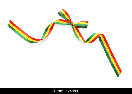 Ribbon bow in colors of Bolivian flag on white background Stock Photo