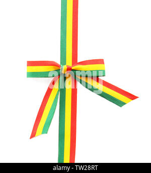 Ribbon bow in colors of Bolivian flag on white background Stock Photo