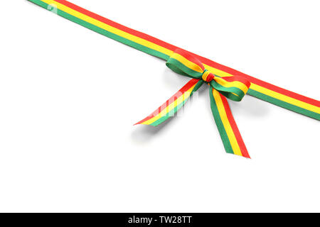 Ribbon bow in colors of Bolivian flag on white background Stock Photo