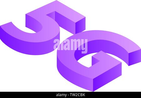 Pink 5g icon, isometric style Stock Vector