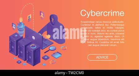 Cybercrime concept banner, isometric style Stock Vector