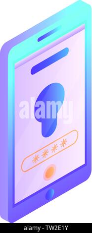 Locked smartphone icon, isometric style Stock Vector
