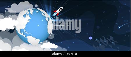 Space abstract background with stars and planets. Flat illustration for business startup Stock Vector