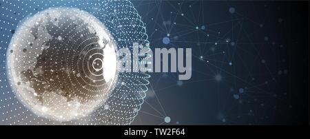 Neural network concept. Connected cells with links. High technology process. Abstract futuristic background Stock Vector