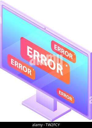 Error computer monitor icon, isometric style Stock Vector