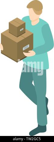 Warehouse worker icon, isometric style Stock Vector