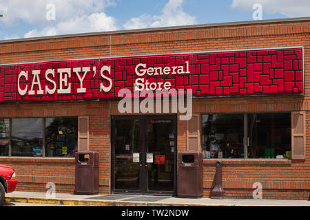 Storefront sign with some sky and clouds. June 2019. Southern Indiana. Casey's General Store Stock Photo