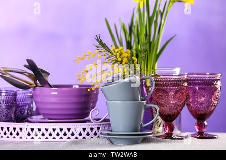 Set of dishware on table Stock Photo
