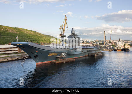 Russian aircraft carrier Admiral Kuznetsov in port of Murmansk, Russia. July 2008 Stock Photo