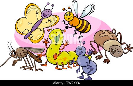 Cartoon Illustration of Happy Insects and Bugs Animal Characters Group ...