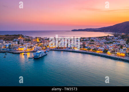 High night view of traditional village of Paleochora, Crete, Greece. Stock Photo