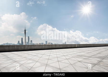 landmark guangzhou tower from empty floor Stock Photo