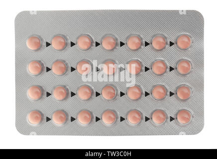 Oral contraception concept. Package of birth control pills on white background Stock Photo