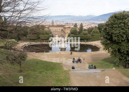 Firenze, Italy - February 04, 2018: Boboli garden full of tourists in Florence Stock Photo