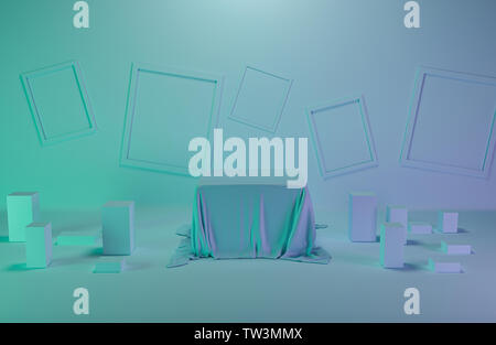 3d render, abstract geometric background, minimalistic primitive shapes, modern mock up, empty showcase, shop display ,blank template Stock Photo