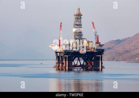 Ocean GreatWhite, world's largest semi-submersible drilling rig in Loch Kishorn for maintenance at Kishorn Port Ltd, Loch Kishorn, Highland Scotland Stock Photo