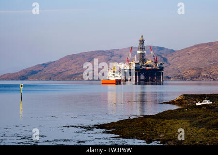 Ocean GreatWhite, world's largest semi-submersible drilling rig in Loch Kishorn for maintenance at Kishorn Port Ltd, Loch Kishorn, Highland Scotland Stock Photo