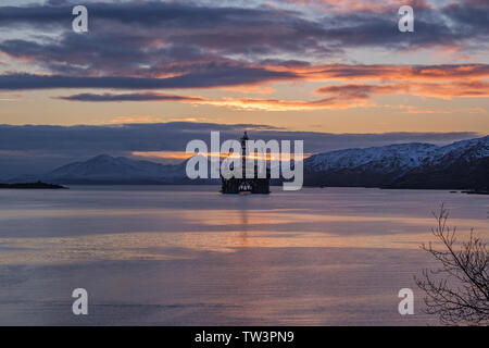 Ocean GreatWhite, world's largest semi-submersible drilling rig in Loch Kishorn for maintenance at Kishorn Port Ltd, Loch Kishorn, Highland Scotland Stock Photo