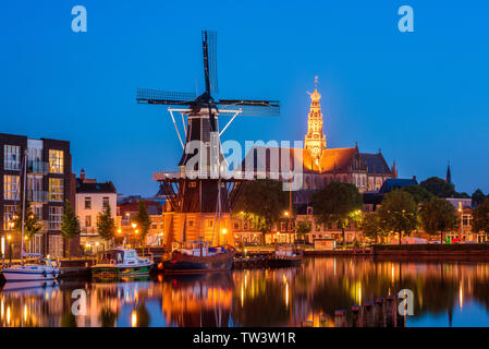 Skyline of Haarlem Netherlands at Dusk Stock Photo