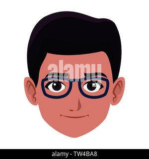 indian boy face avatar cartoon in black and white Stock Vector Image ...