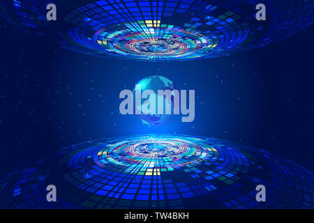 Abstract blue technology digital Earth hologram Stock Photo