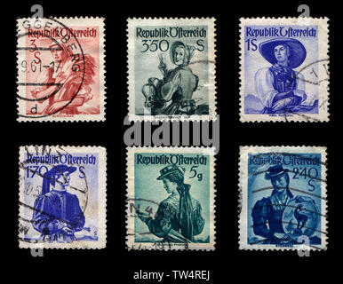 Womans of Republic Osterreich Stamp Collection (Isolated on black background) Stock Photo