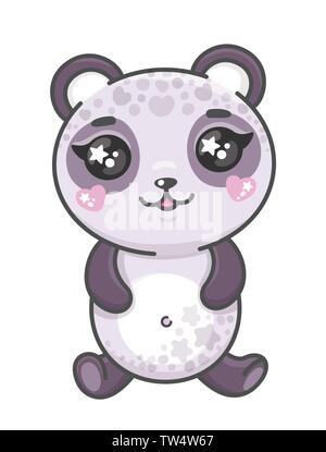 Cute panda cartoon vector illustration. Smiling baby animal panda in kawaii style isolated on white background. Stock Vector