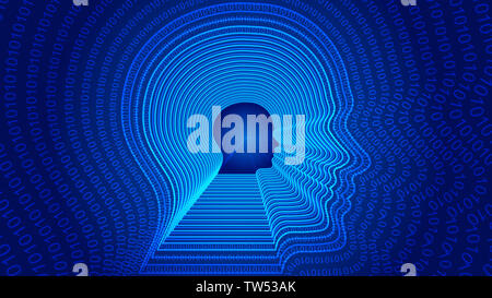 AI artificial intelligence, lines and numbers form the outline of the human head. Science, technology and engineering concept. Stock Photo