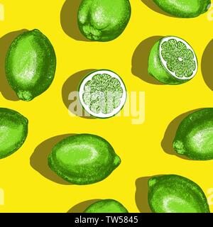 fruit lime seamless texture, Wallpaper, background hand drawn vector illustration sketch color Stock Vector
