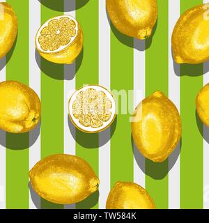 fruit lemon seamless texture, Wallpaper, background hand drawn vector illustration sketch color Stock Vector