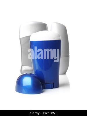 Deodorants for men on white background Stock Photo