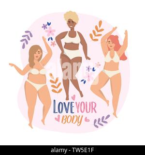 happy girls wearing underclothes with plants background to love yourself  vector illustration Stock Vector Image & Art - Alamy