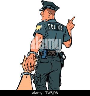follow me police officer arrested woman. isolate on white background Stock Vector