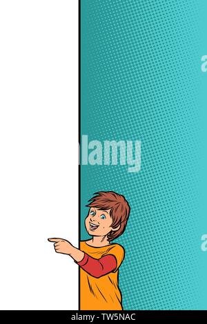 boy child son shows on copy space poster Stock Vector