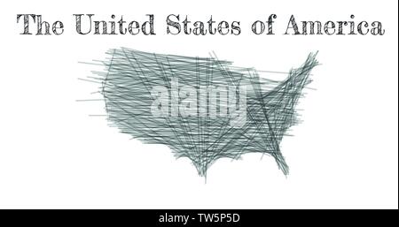Scribble map of United States of America. Sketch Country map black for infographic , brochures and presentations. Vector illustration isolated on Stock Vector