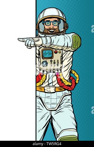 man astronaut. Point to copy space poster Stock Vector