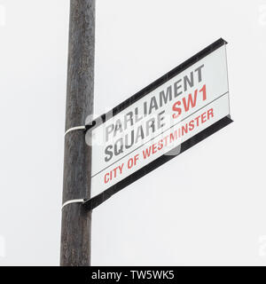 London / UK - June 18th 2019 - 'Parliament Square' sign in Westminster, South West London Stock Photo