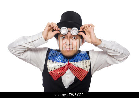 Funny man wearing giant bow tie Stock Photo