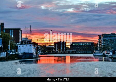 Lincoln Cathedral over The Brayford Pool, Lincoln, UK. Stock Photo