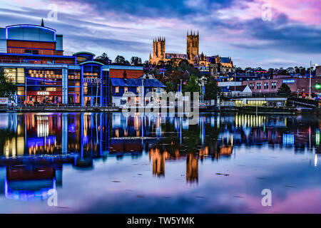 Lincoln Cathedral over The Brayford Pool, Lincoln, UK. Stock Photo