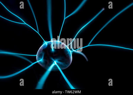 Abstract science background and object, electric lighting sphere ball. Lightning and bright light in energy ball. Plasma Sphere Static Electricity clo Stock Photo