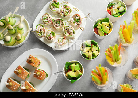 Tasty Burgers For Baby Shower Party On Table Stock Photo Alamy