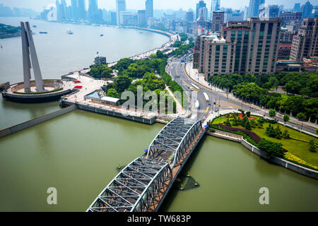 panoramic high angle view of shanghai at riverbank Stock Photo
