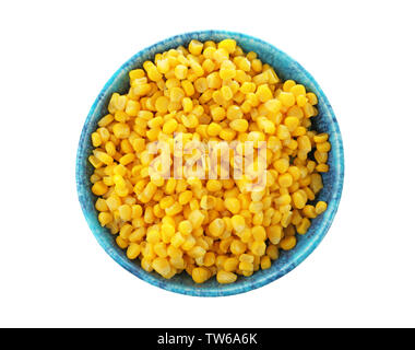 Bowl with canned corn kernels on white background Stock Photo