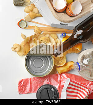 Composition with garbage on white background Stock Photo