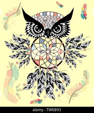 decorative dream catcher in graphic style with owl skull. Stock Vector